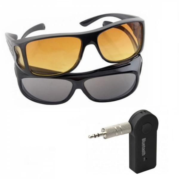 Set Receptor Bluetooth auto + 2 perechi ochelari condus zi/noapte