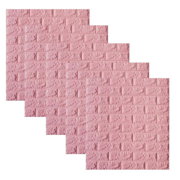 Set 5 x tapet autoadeziv 3d, 77 x 70 cm caramizi roz